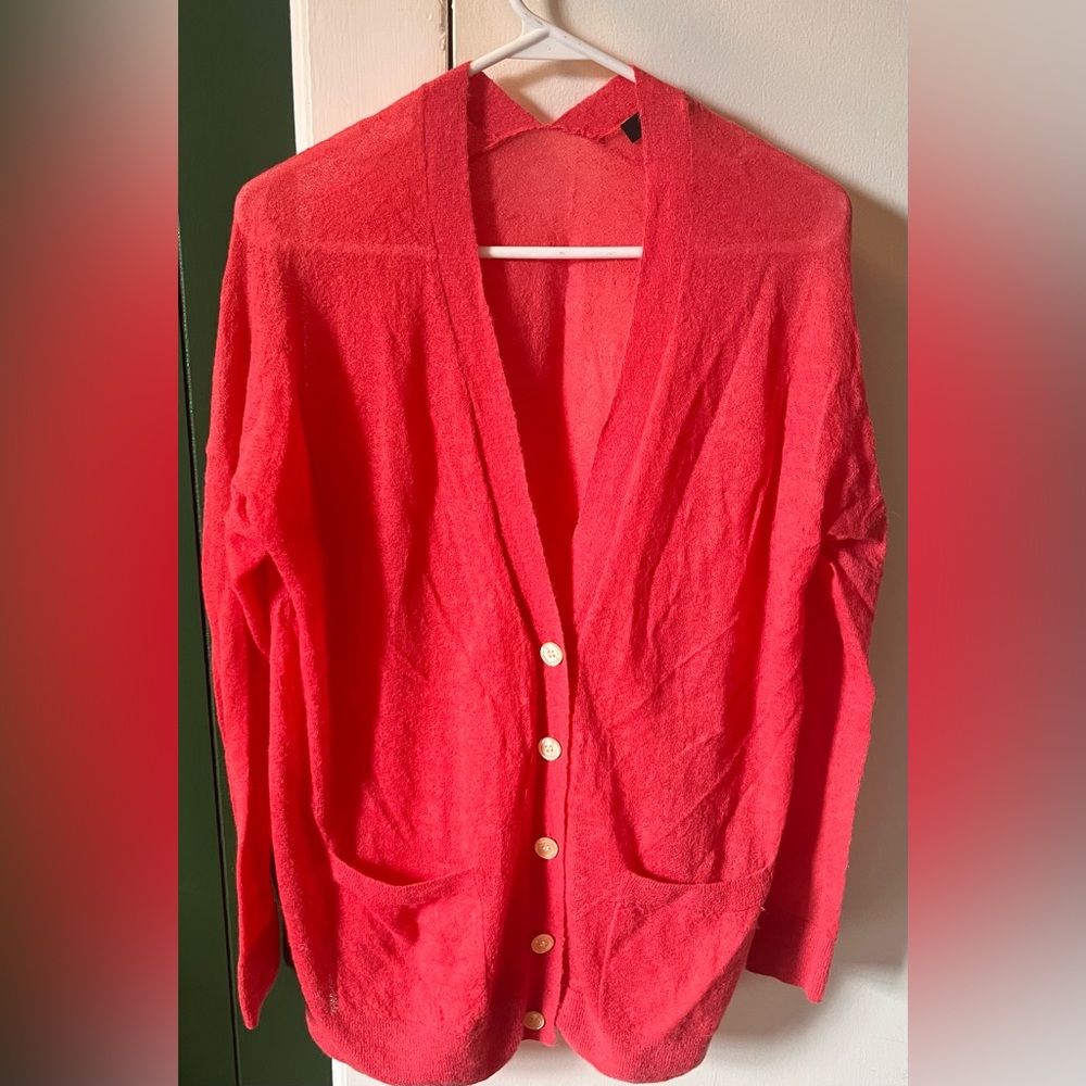 Like New Anne Taylor Pink Button-Up Lightweight Knit Cardigan Size Medium